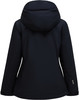 Rückansicht einer dunkelblauen Jacke mit Kapuze und HIPE-Logo am Ärmel.