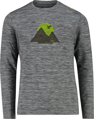 Graues Langarmshirt mit Berg- und Sonnenaufdruck. Graues Langarmshirt mit Berg- und Sonnenaufdruck.