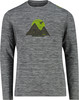 Graues Langarmshirt mit Berg- und Sonnenaufdruck.