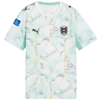 Trikot mit Marmormuster und goldenen Linien, OFB- und Puma-Logo.