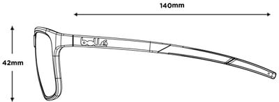 Nákres okuliarov s rozmermi 42 mm na výšku a 140 mm na dĺžku.