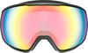 Skibrille mit farbig verspiegeltem Glas und schwarzem Rahmen.