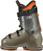 Ein Tecnica-Skischuh in Grau und Orange mit schwarzen Schnallen.