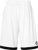 Weiße kurze Sporthose mit schwarzem Saum und Logo.