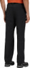 Schwarze Outdoorhose mit dunkelgrauen Stiefeln, Taillen- und Bein detail.