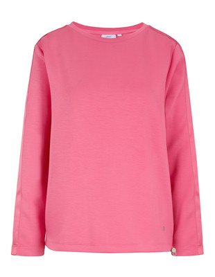 Ein rosafarbener Damenpullover mit langen Ärmeln und Rundhalsausschnitt. Ein rosafarbener Damenpullover mit langen Ärmeln und Rundhalsausschnitt.
