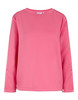 Ein rosafarbener Damenpullover mit langen Ärmeln und Rundhalsausschnitt.