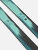 Zwei Skier mit türkisfarbenem und schwarzem Design auf hellem Hintergrund.