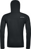Schwarzes Kapuzensweatshirt mit ORTOVOX-Logo auf dem Rücken.