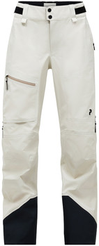 Eine beige Skihose mit schwarzen Akzenten und einem kontrastierenden Saum.