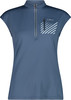 Damen-T-Shirt in Blau mit kurzen Ärmeln und Reißverschlusstasche.