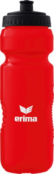 Rote Trinkflasche mit schwarzem Deckel und Erima-Logo.