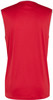 Rotes ärmelloses T-Shirt mit weißem Kragen und Armbündchen.