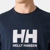 Sötétkék póló fehér Helly Hansen logóval és felirattal.