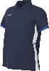 Dunkelblaues Nike Poloshirt mit weißem Logo und blauen Ärmeldetails.