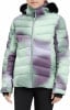 Mädchen-Winterjacke mit Kapuze und zartem Muster in Mint und Lila.