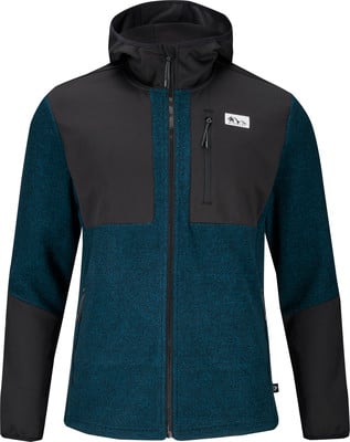 Herren durchgehende Reißverschlussjacke mit Kapuze, schwarz mit blauen Akzenten. Herren durchgehende Reißverschlussjacke mit Kapuze, schwarz mit blauen Akzenten.