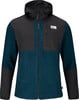 Herren durchgehende Reißverschlussjacke mit Kapuze, schwarz mit blauen Akzenten.