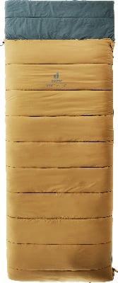Ein grüner und brauner Deuter Orbit SD.+5° Schlafsack mit Markenlogo. Ein grüner und brauner Deuter Orbit SD.+5° Schlafsack mit Markenlogo.