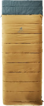 Ein grüner und brauner Deuter Orbit SD.+5° Schlafsack mit Markenlogo.