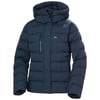 Sötétkék, kapucnis, Helly Hansen logós férfi télikabát.