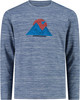 Blaues Langarmshirt mit Berg- und Sonnenaufdruck.