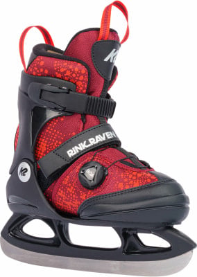 Rote K2 Rink Raven Kinderschlittschuhe mit BOA-System und verstellbarer Größe. Rote K2 Rink Raven Kinderschlittschuhe mit BOA-System und verstellbarer Größe.