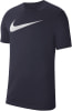 Dunkelblaues Nike-T-Shirt mit weißem Logo auf der Brust.