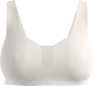 Weißer nahtloser Sport-BH-Top mit einem zarten Netzdetail vorne. Weißer nahtloser Sport-BH-Top mit einem zarten Netzdetail vorne.