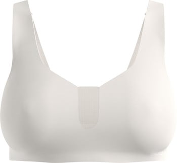 Weißer nahtloser Sport-BH-Top mit einem zarten Netzdetail vorne.