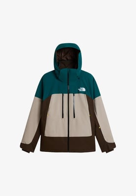 Bunda The North Face s kapucí a barevným blokováním v odstínech tmavě zelené, béžové a hnědé. Bunda The North Face s kapucí a barevným blokováním v odstínech tmavě zelené, béžové a hnědé.