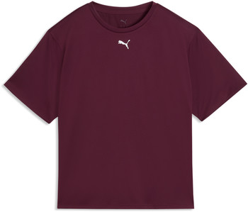 Herren-Weinrot-T-Shirt von Puma mit kurzen Ärmeln und Logo.