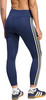 Dunkelblaue Adidas Leggings für Damen mit beigen Streifen und weißen Socken.
