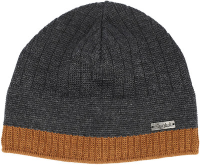 Graue Strickmütze mit braunem Bund und Logo Graue Strickmütze mit braunem Bund und Logo
