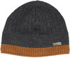 Graue Strickmütze mit braunem Bund und Logo