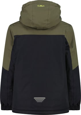 Grüne und schwarze Jacke mit Kapuze und CMP-Logo auf dem Rücken. Grüne und schwarze Jacke mit Kapuze und CMP-Logo auf dem Rücken.