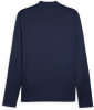 Rückansicht eines dunkelblauen Langarmshirts mit Stehkragen.