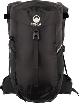 Schwarzer Rucksack mit Kohla-Logo und Gurten, ideal für einen aktiven Lebensstil.