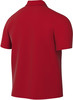Rückansicht eines roten Kurzarm-Poloshirts mit Kragen.