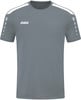 Graues T-Shirt mit weißem JAKO-Logo und Streifen an den Schultern.