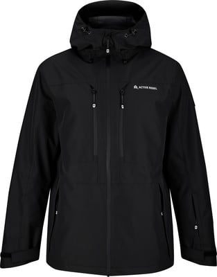 Schwarze Herren-Skijacke mit Kapuze und Active Rebel Logo. Schwarze Herren-Skijacke mit Kapuze und Active Rebel Logo.