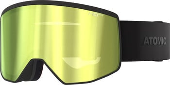 Atomic Skibrille mit gelbem Spiegellinse und schwarzem Band.