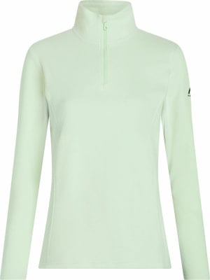 Damen hellgrüner Fleecepullover mit Stehkragen und kurzem Reißverschluss. Damen hellgrüner Fleecepullover mit Stehkragen und kurzem Reißverschluss.
