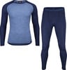 Blaues Thermounterhemd mit langen Ärmeln und Leggings aus meliertem Strick.