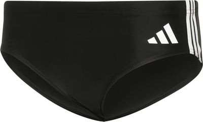 Schwarze Adidas Badehose mit weißem Logo und Streifen an der Seite. Schwarze Adidas Badehose mit weißem Logo und Streifen an der Seite.