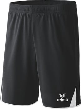 Schwarze Sporthose mit weißem Besatz und Erima-Logo.