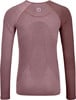 Damen-Langarmshirt in Rosa mit Logo und Rückenstruktur.