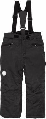 Schwarze Skihose für Kinder mit Latz und verstellbaren Trägern.