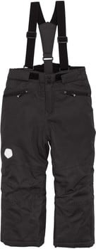 Schwarze Skihose für Kinder mit Latz und verstellbaren Trägern.