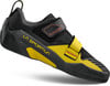 Ein La Sportiva Hyperz Kletterschuh in Schwarz und Gelb mit Klettverschluss.